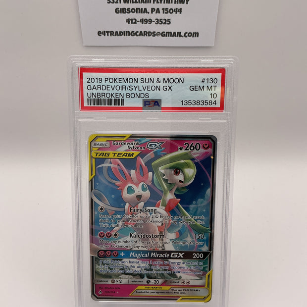 Gardevoir & Sylveon GX #130 Pokemon Unbroken Bonds (PSA 10)