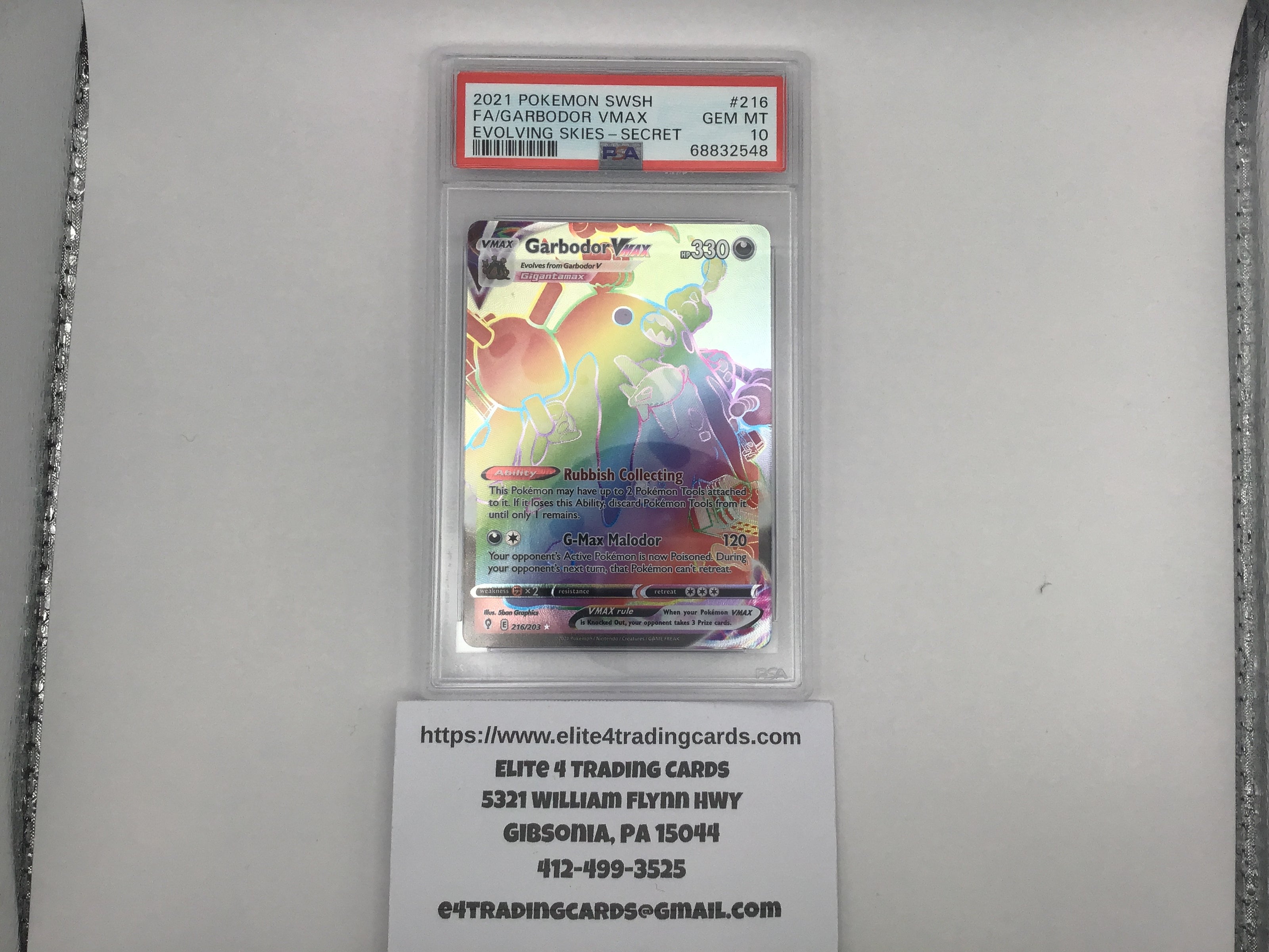 Garbodor VMAX #216 Pokemon Evolving Skies (PSA 10)