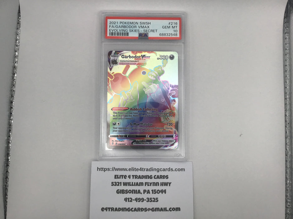 Garbodor VMAX #216 Pokemon Evolving Skies (PSA 10)