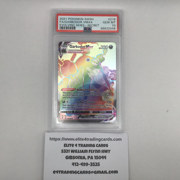 Garbodor VMAX #216 Pokemon Evolving Skies (PSA 10)