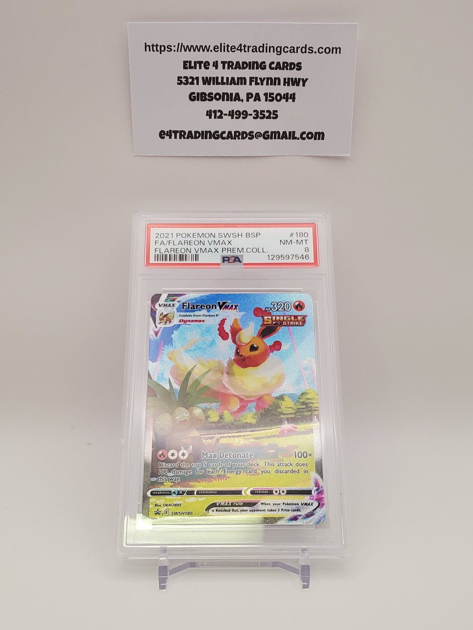 2021 Pokemon SWSH BSP FA/Flareon Vmax #180 (PSA 8)