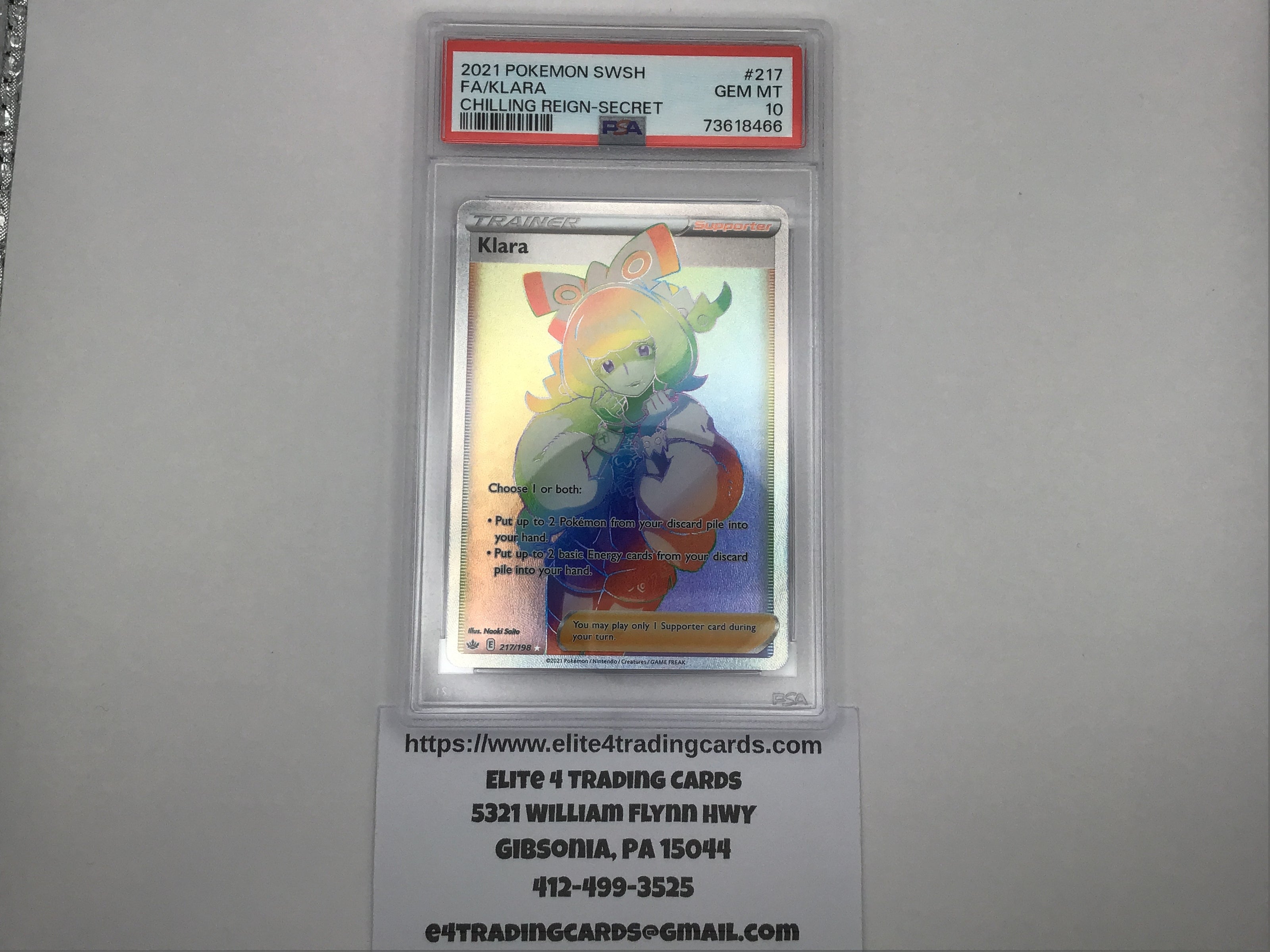 Klara #217 Pokemon Chilling Reign (PSA 10)