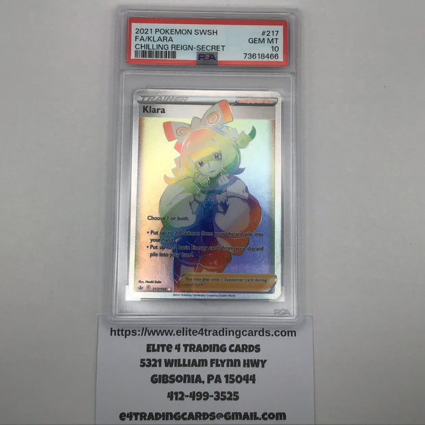 Klara #217 Pokemon Chilling Reign (PSA 10)