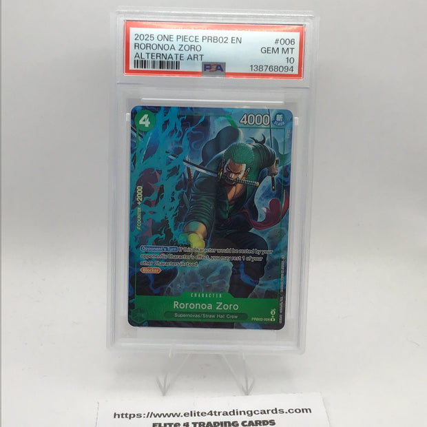 Roronoa Zoro [Alternate Art] PRB02-006 One Piece Premium Booster (PSA 10)