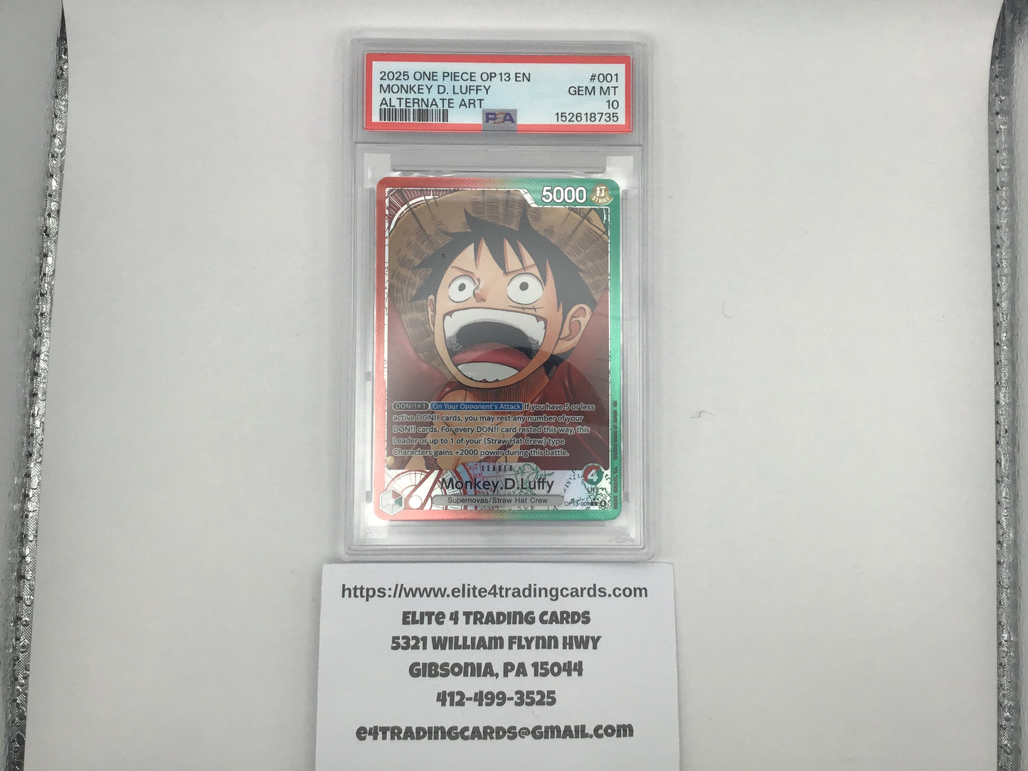 Monkey.D.Luffy [Alternate Art] OP13-001 One Piece Carrying on His Will (PSA 10)