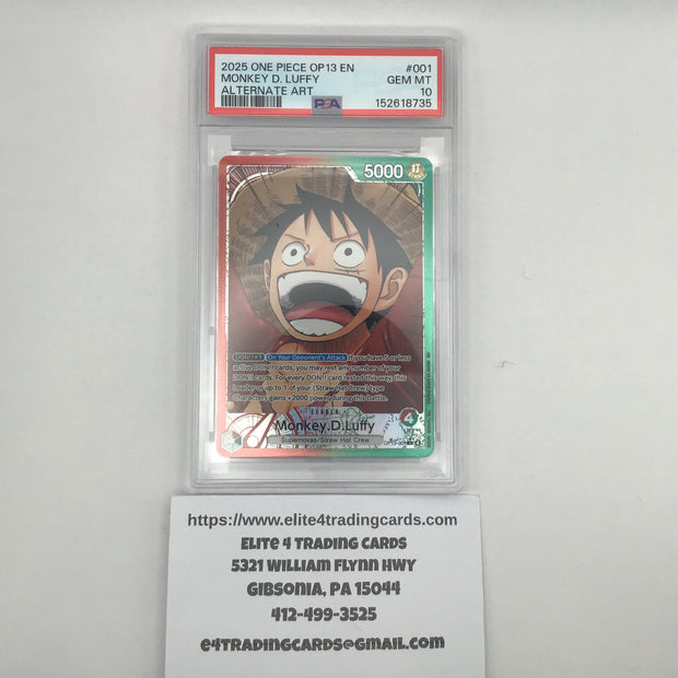 Monkey.D.Luffy [Alternate Art] OP13-001 One Piece Carrying on His Will (PSA 10)