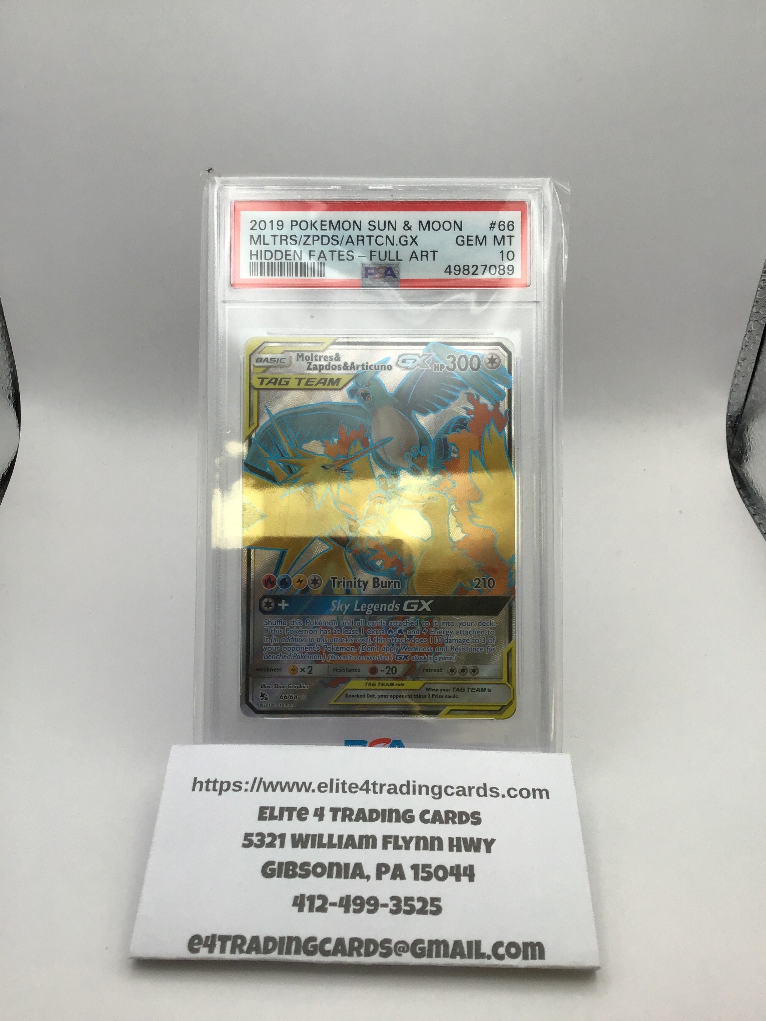 Moltres & Zapdos & Articuno GX (Full Art) - Hidden Fates (HIF) (PSA 10)