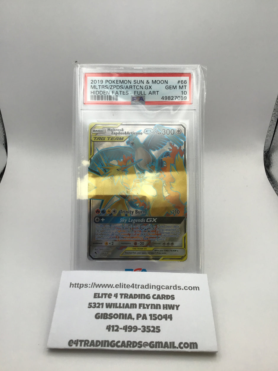Moltres & Zapdos & Articuno GX (Full Art) - Hidden Fates (HIF) (PSA 10)