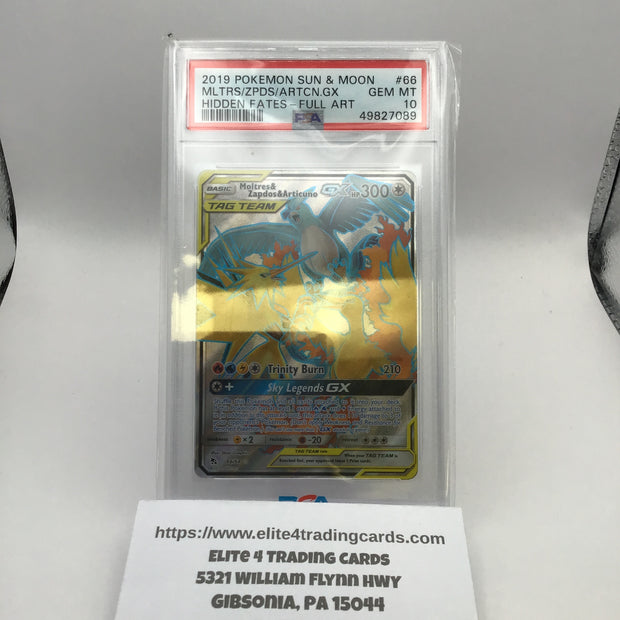 Moltres & Zapdos & Articuno GX (Full Art) - Hidden Fates (HIF) (PSA 10)