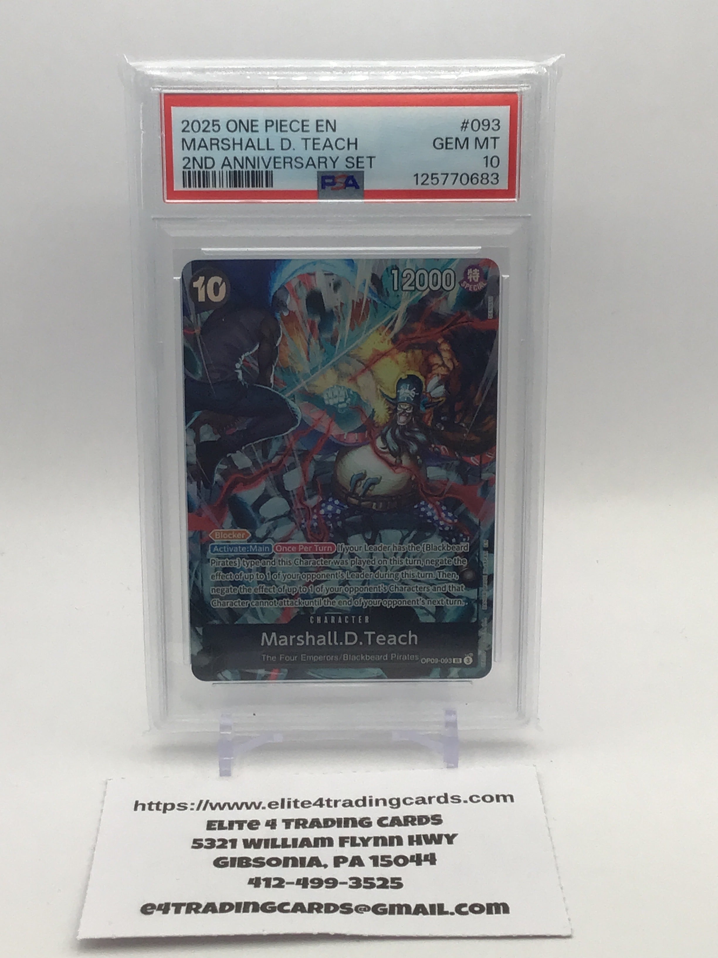 Marshall.D.Teach [2nd Anniversary] OP09-093 One Piece Emperors in the New World(PSA 10)