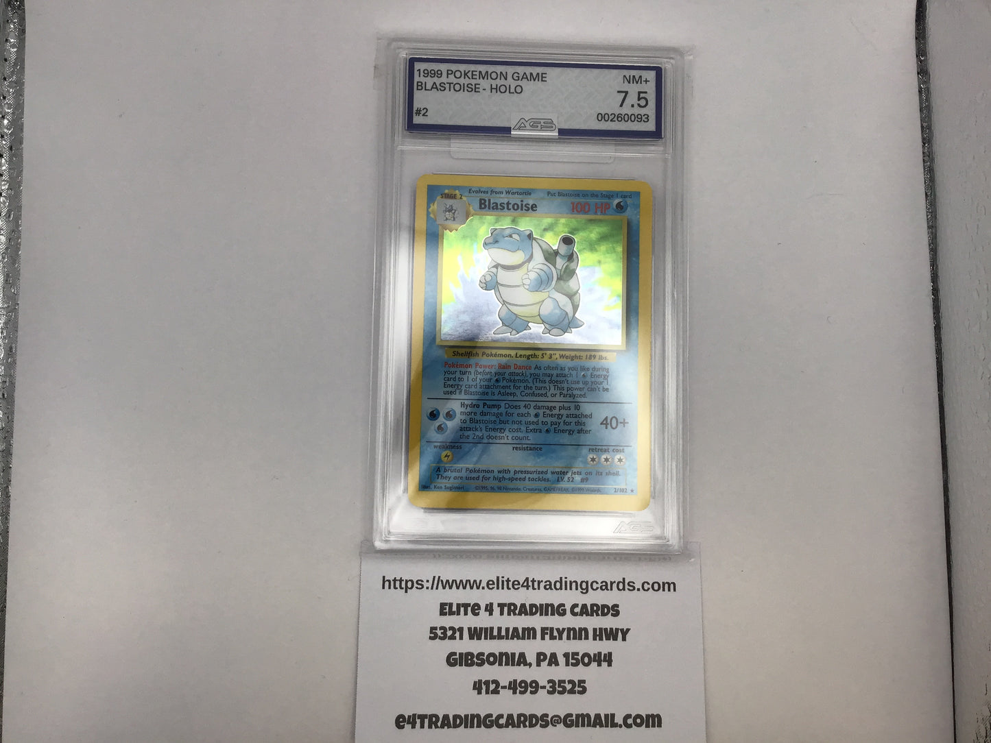 Blastoise #2 Pokemon Base Set (AGS 7.5)