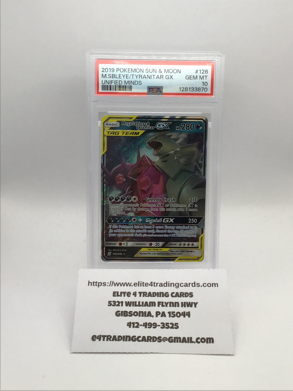 Mega Sableye & Tyranitar GX #126 Pokemon Unified Minds (PSA 10)