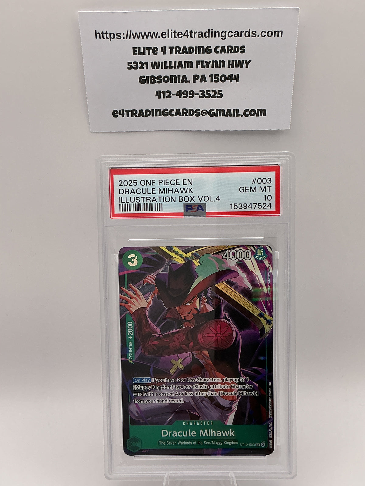 Dracule Mihawk [Illustration Box Vol. 4] ST12-003 One Piece Promo (PSA 10)