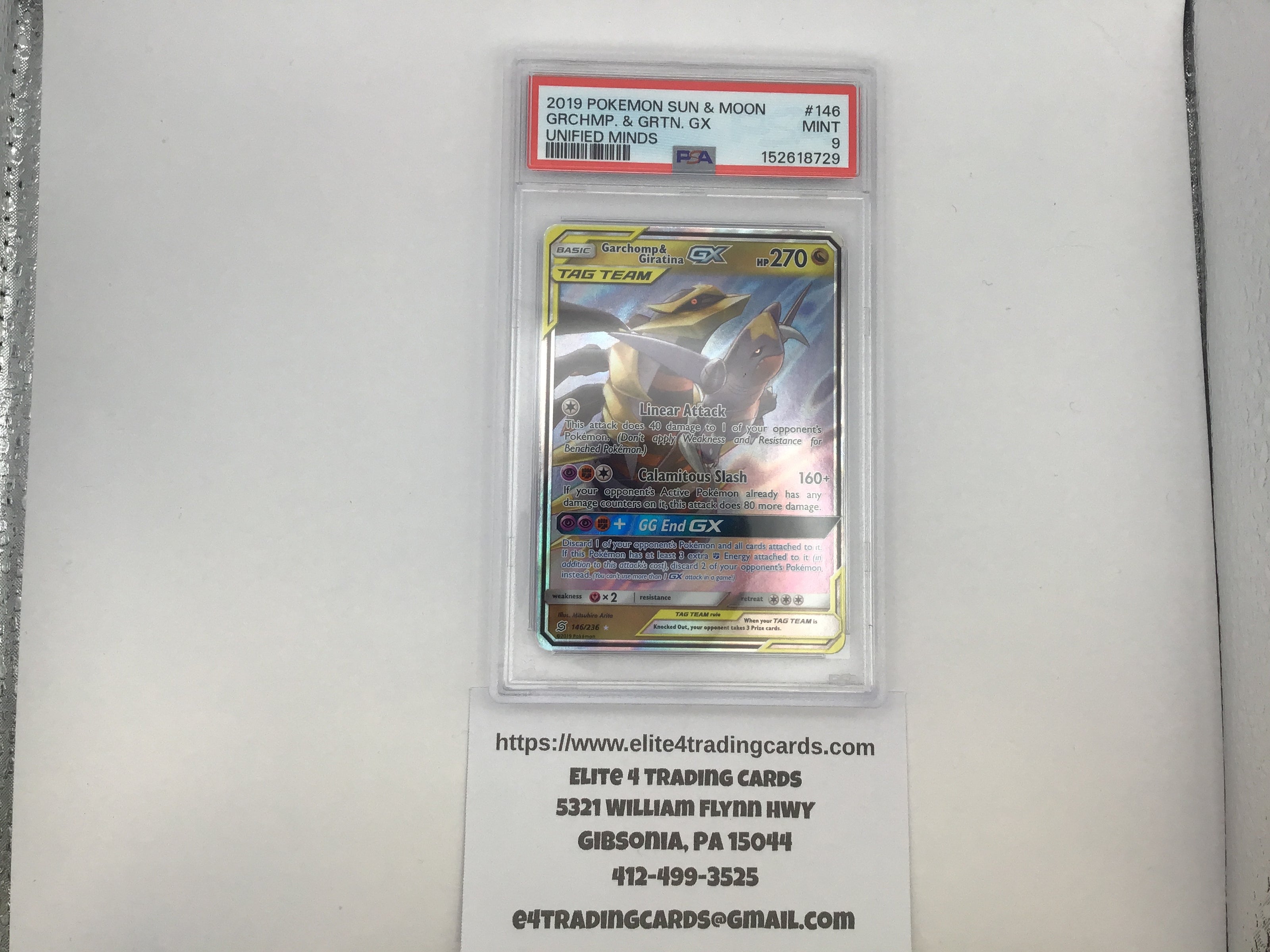 Garchomp & Giratina GX #146 Pokemon Unified Minds (PSA 9)