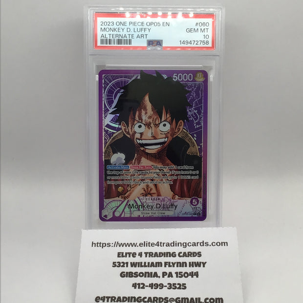 Monkey.D.Luffy [Alternate Art] OP05-060 (PSA 10)