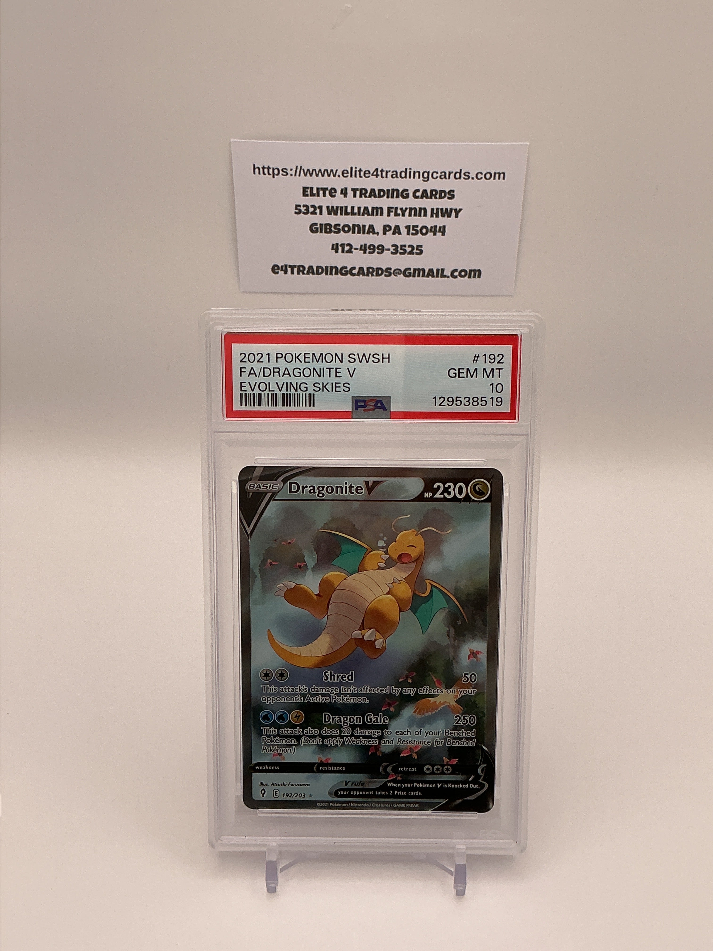 Dragonite V #192 Pokemon Evolving Skies (PSA 10)