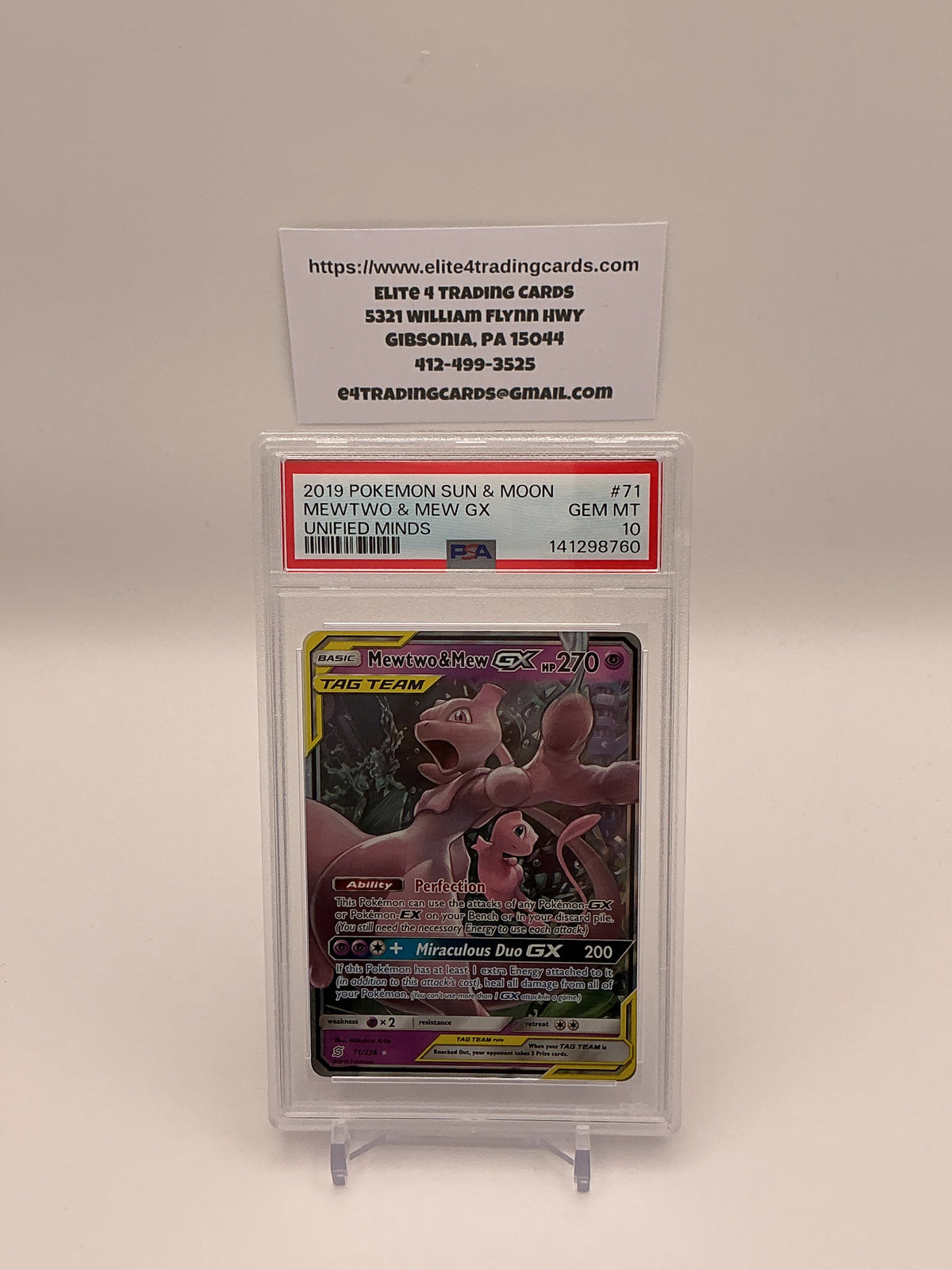 Mewtwo & Mew GX #71 Pokemon Unified Minds (PSA 10)