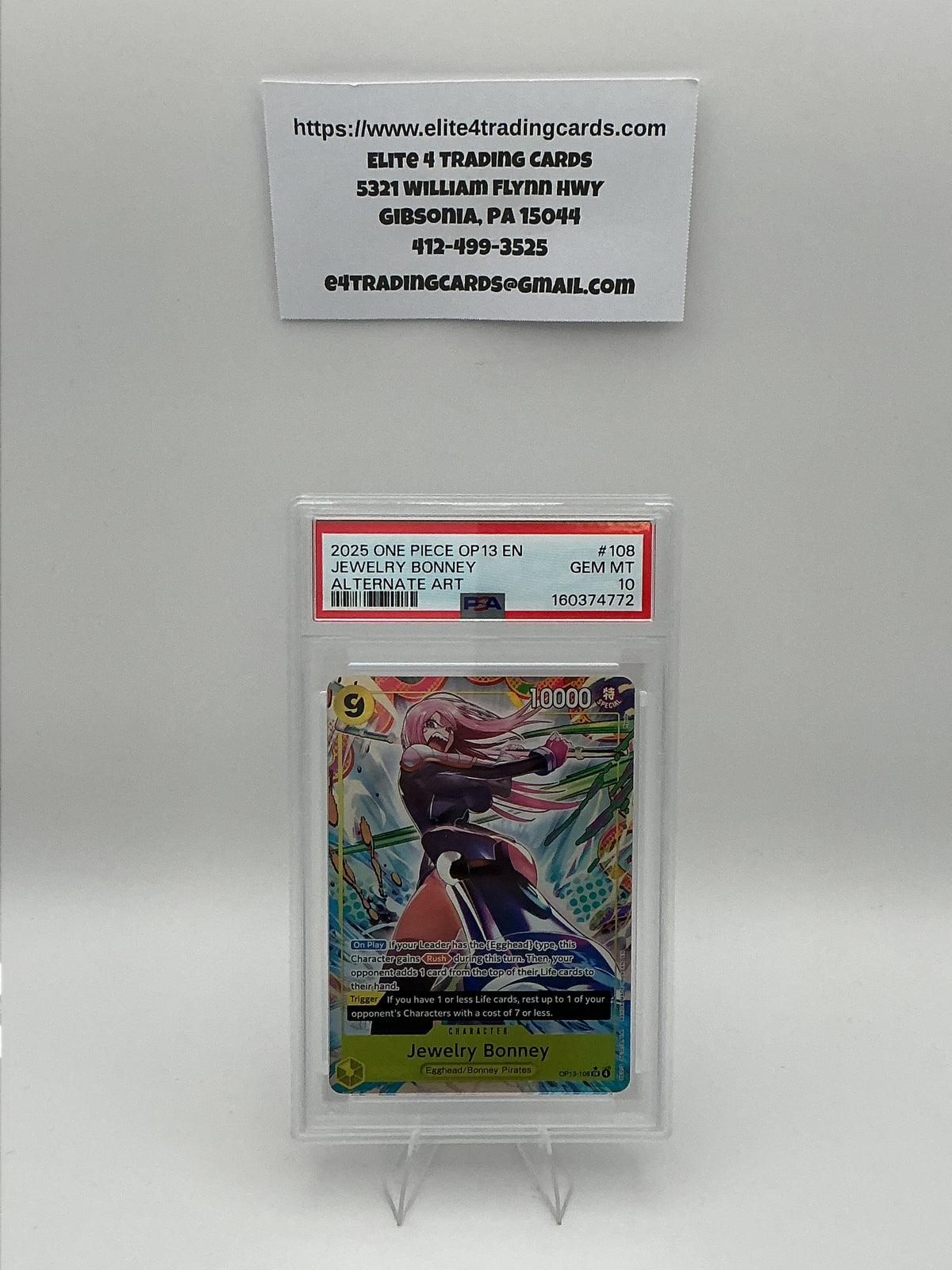 Jewelry Bonney [Alternate Art] OP13-108 Carrying on His Will (PSA 10)