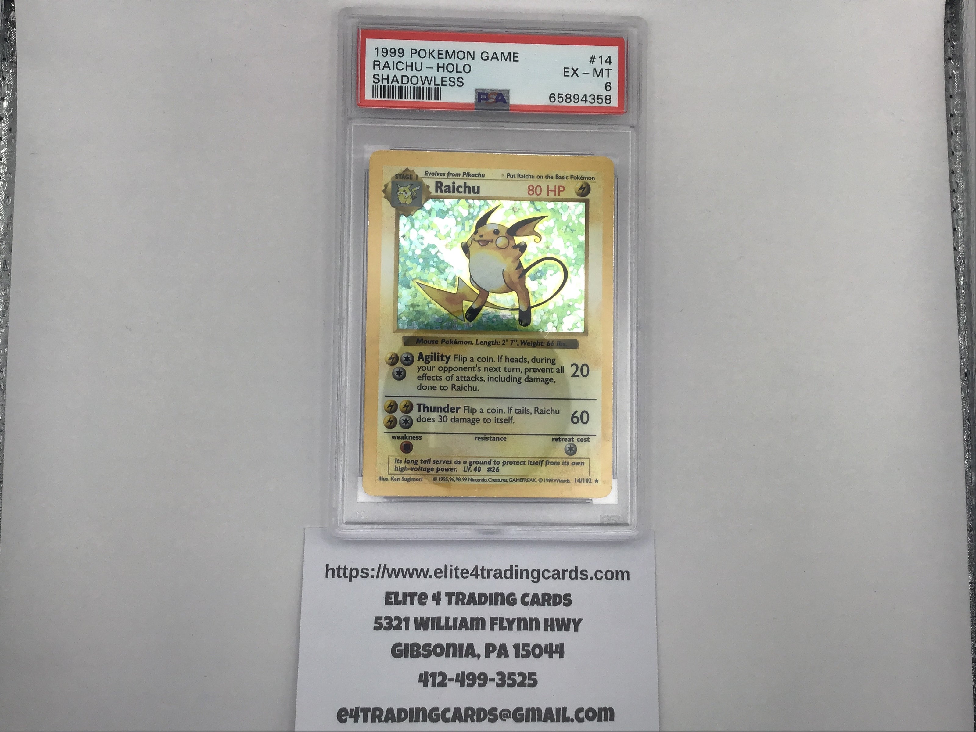 Raichu [Shadowless] #14 Pokemon Base Set (PSA 6)