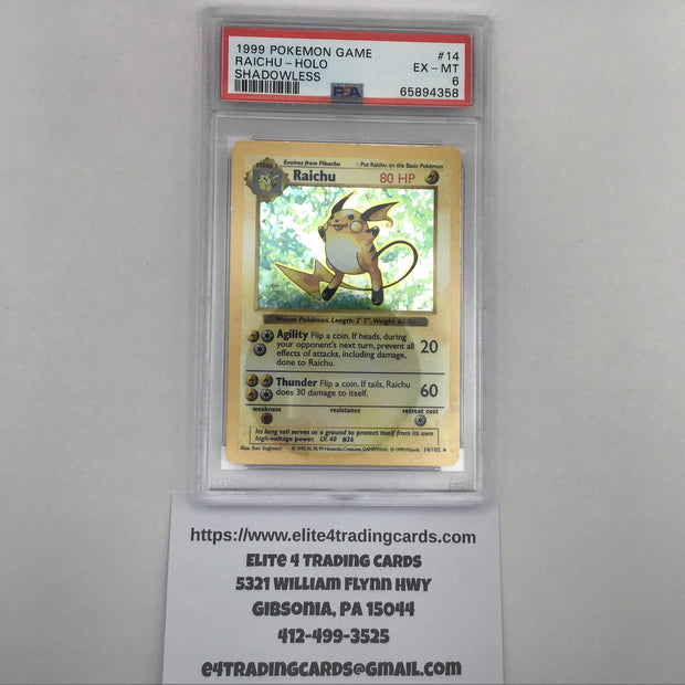 Raichu [Shadowless] #14 Pokemon Base Set (PSA 6)