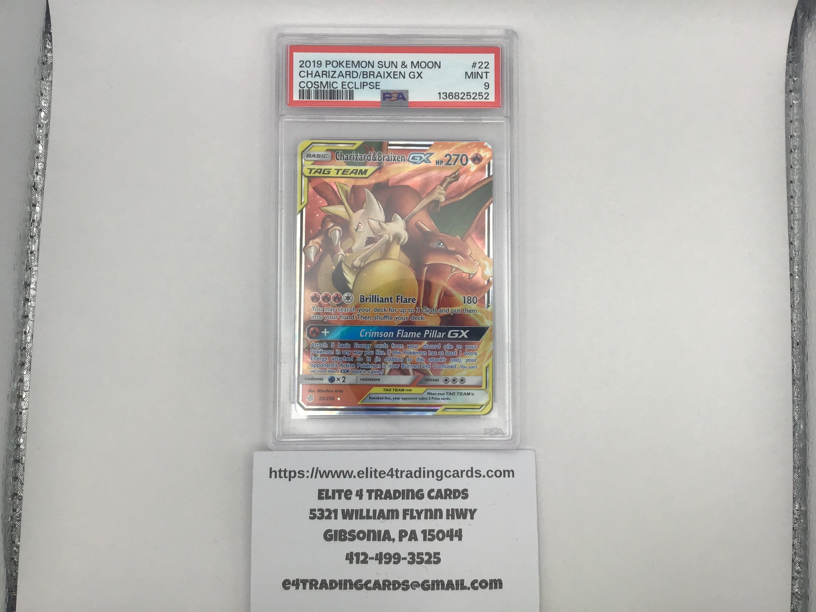 Charizard & Braixen GX #22 Pokemon Cosmic Eclipse (PSA 9)