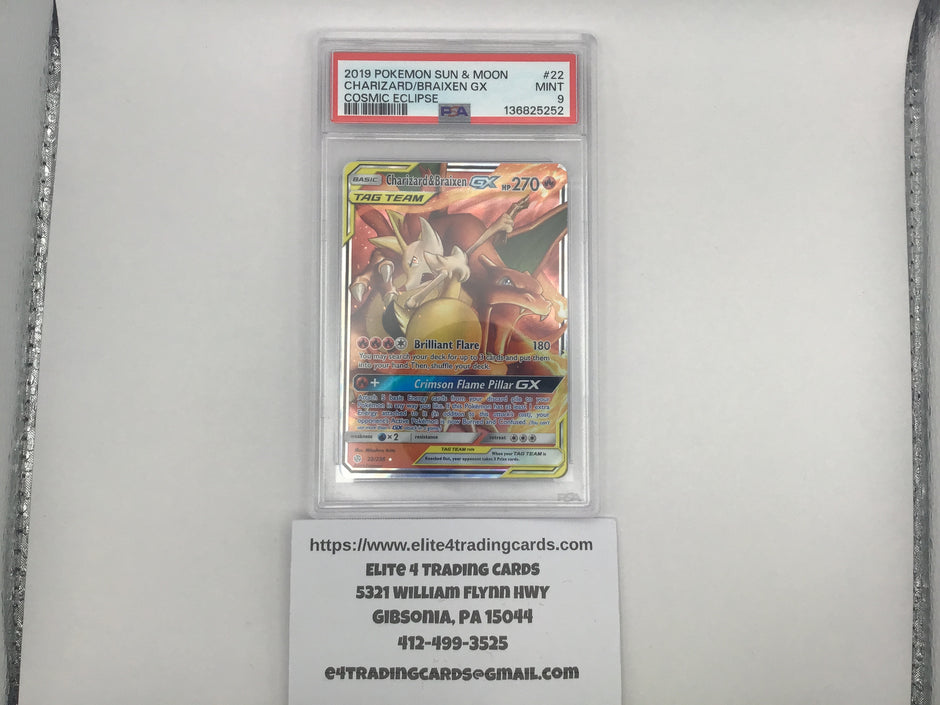 Charizard & Braixen GX #22 Pokemon Cosmic Eclipse (PSA 9)
