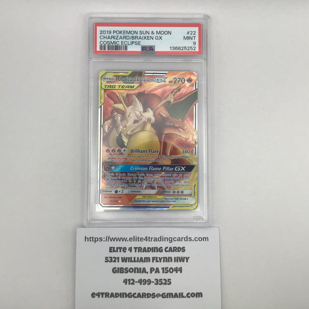 Charizard & Braixen GX #22 Pokemon Cosmic Eclipse (PSA 9)