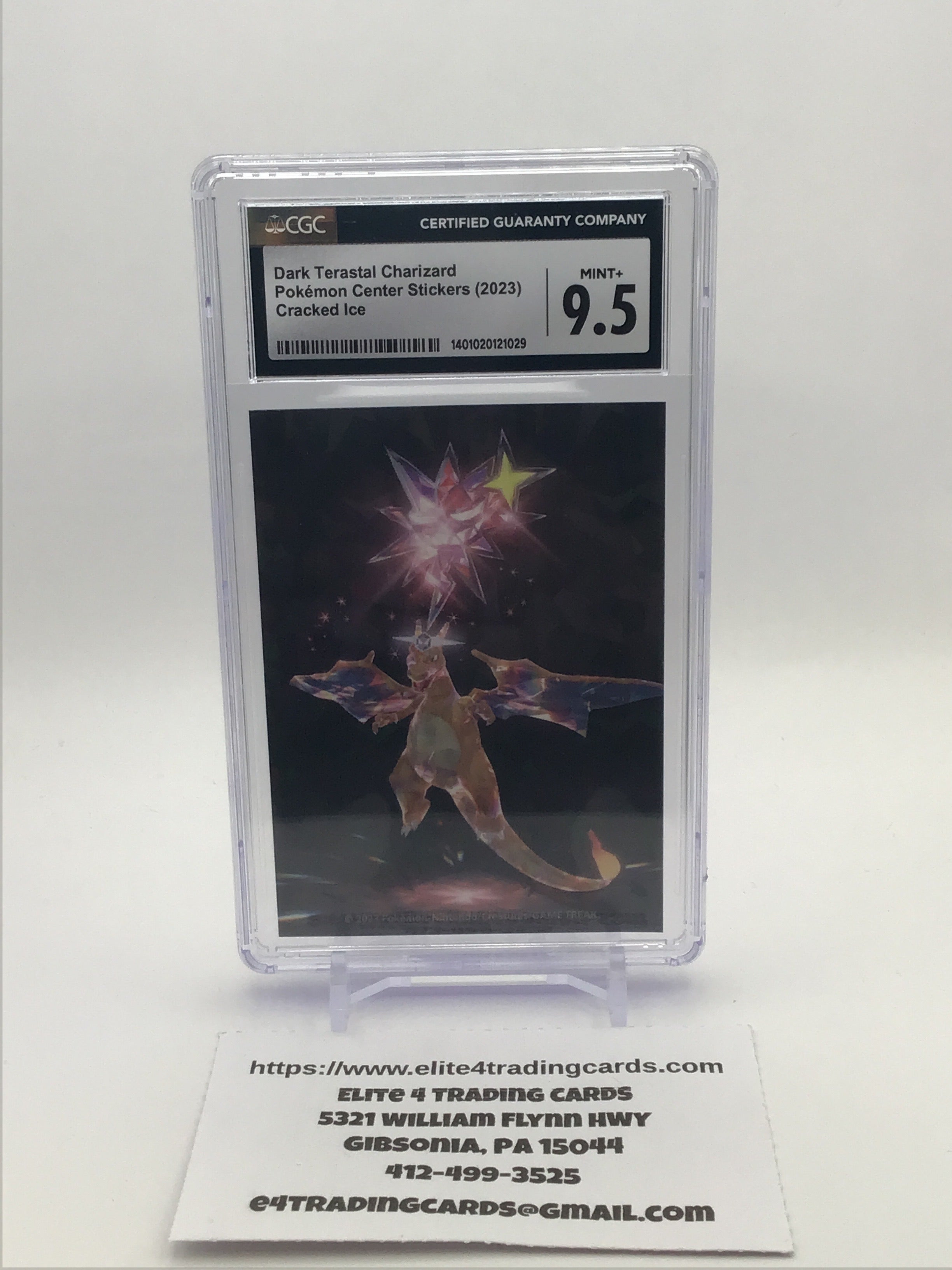 2023 Pokémon Center Dark Terastal Charizard Stickers Cracked Ice CGC 10 Gem Mint (CGC 9.5)
