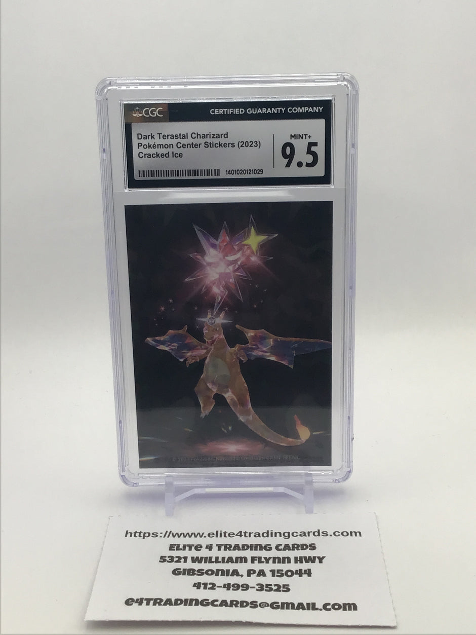 2023 Pokémon Center Dark Terastal Charizard Stickers Cracked Ice CGC 10 Gem Mint (CGC 9.5)