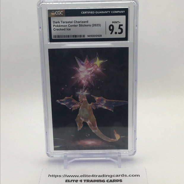 2023 Pokémon Center Dark Terastal Charizard Stickers Cracked Ice CGC 10 Gem Mint (CGC 9.5)
