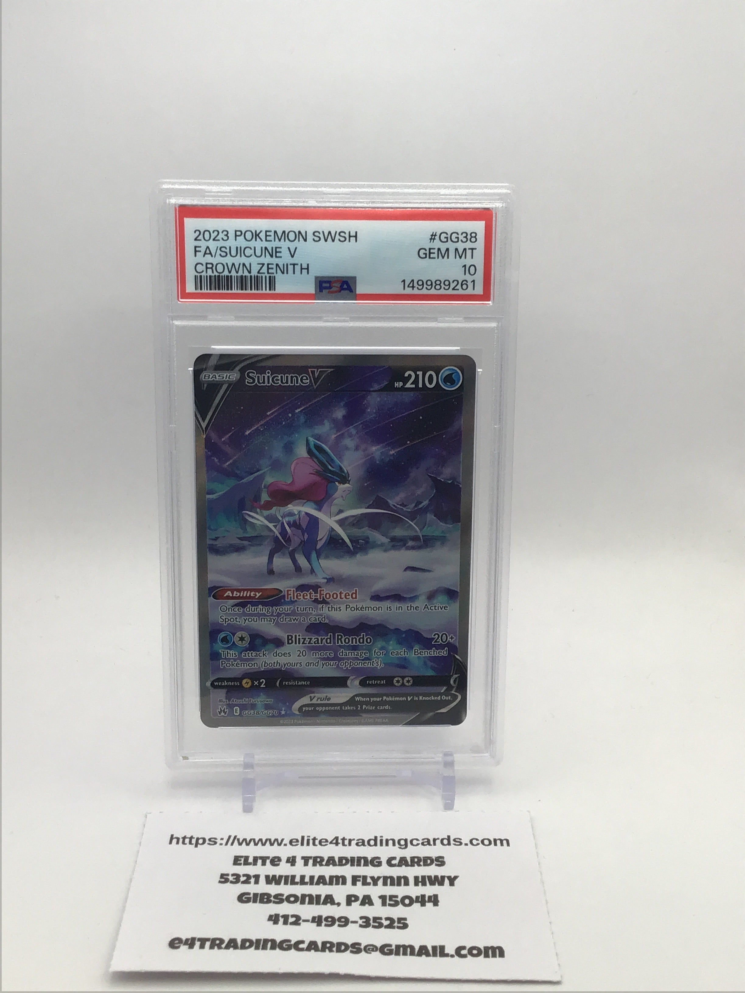 Suicune V #GG38 Pokemon Crown Zenith (PSA 10)