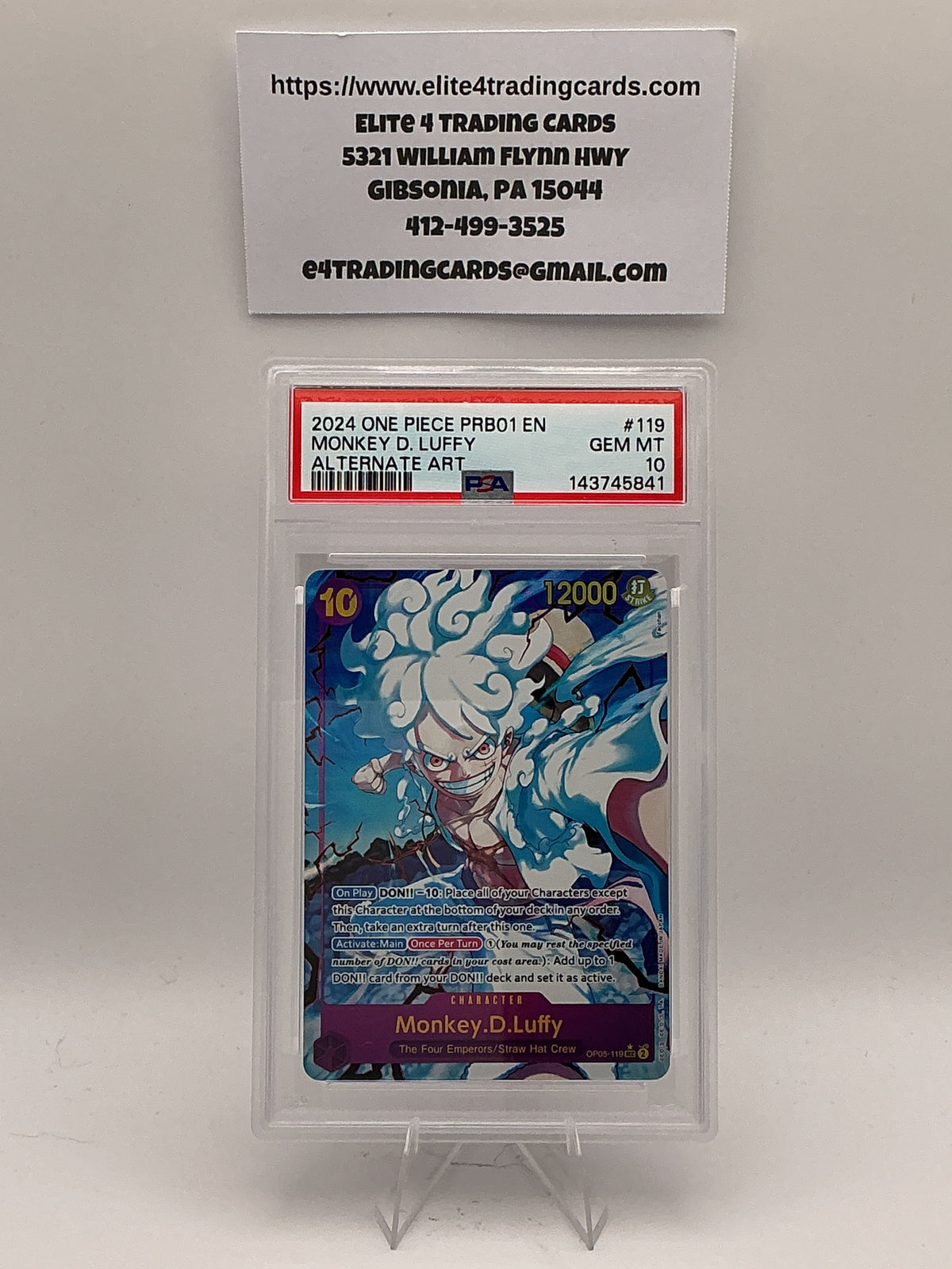 Monkey.D.Luffy [Alternate Art PRB01] OP05-119 One Piece Awakening of the New Era (PSA 10)