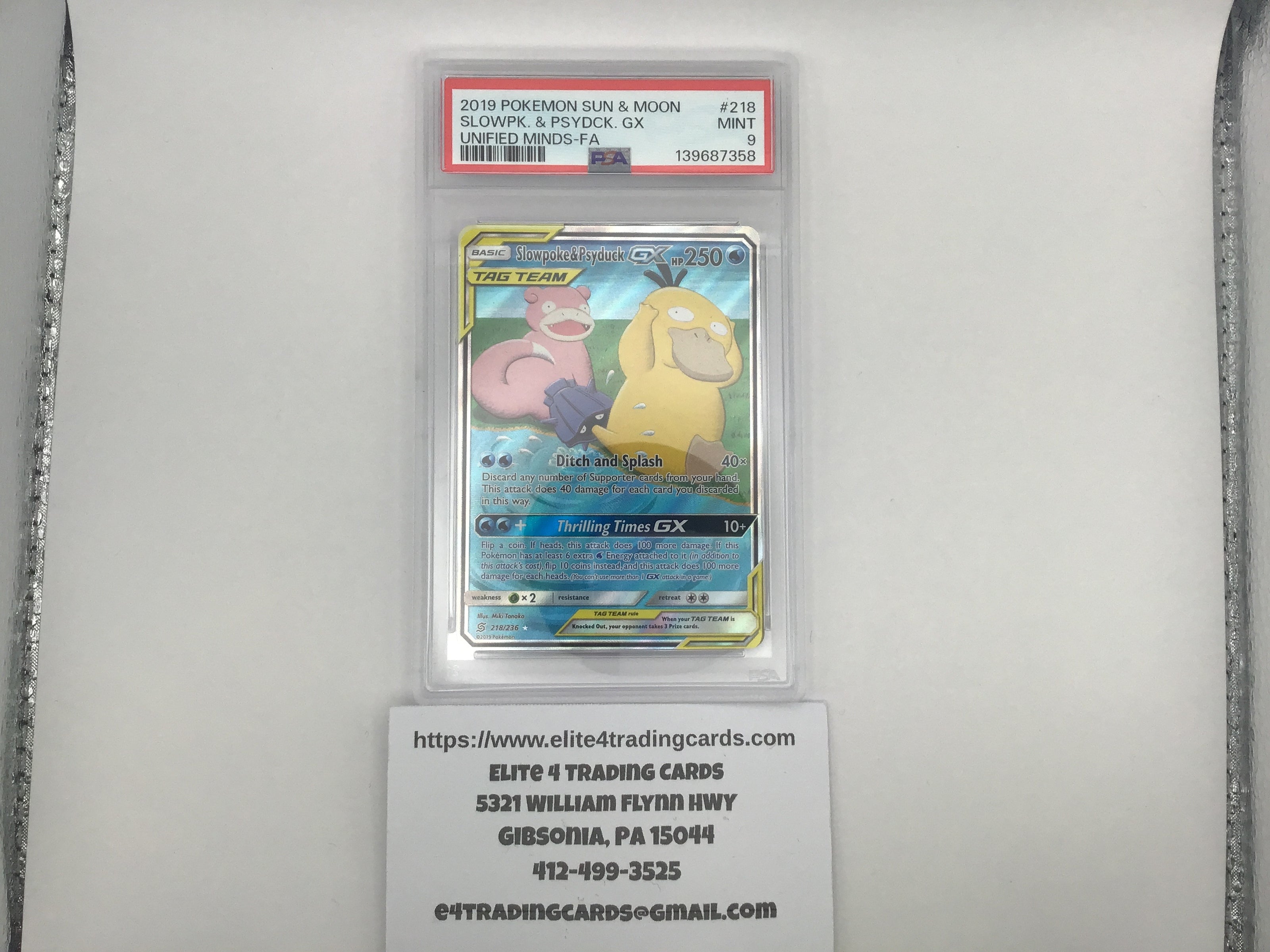 Psyduck & Slowpoke GX #218 Pokemon Unified Minds (PSA 9)