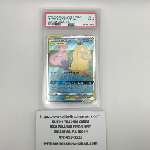 Psyduck & Slowpoke GX #218 Pokemon Unified Minds (PSA 9)