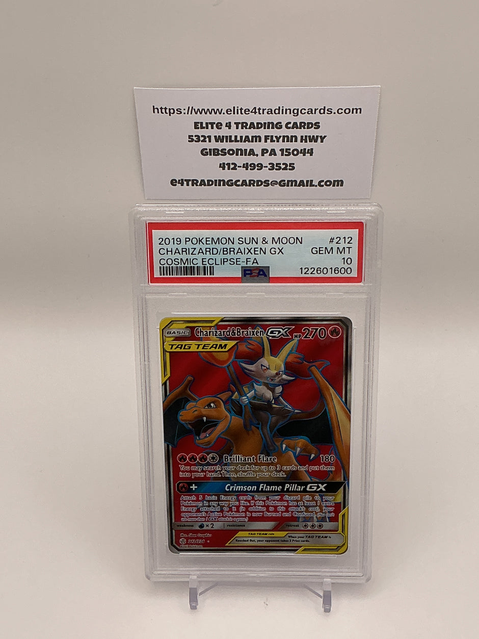 Charizard & Braixen GX #212 Pokemon Cosmic Eclipse (PSA 10)