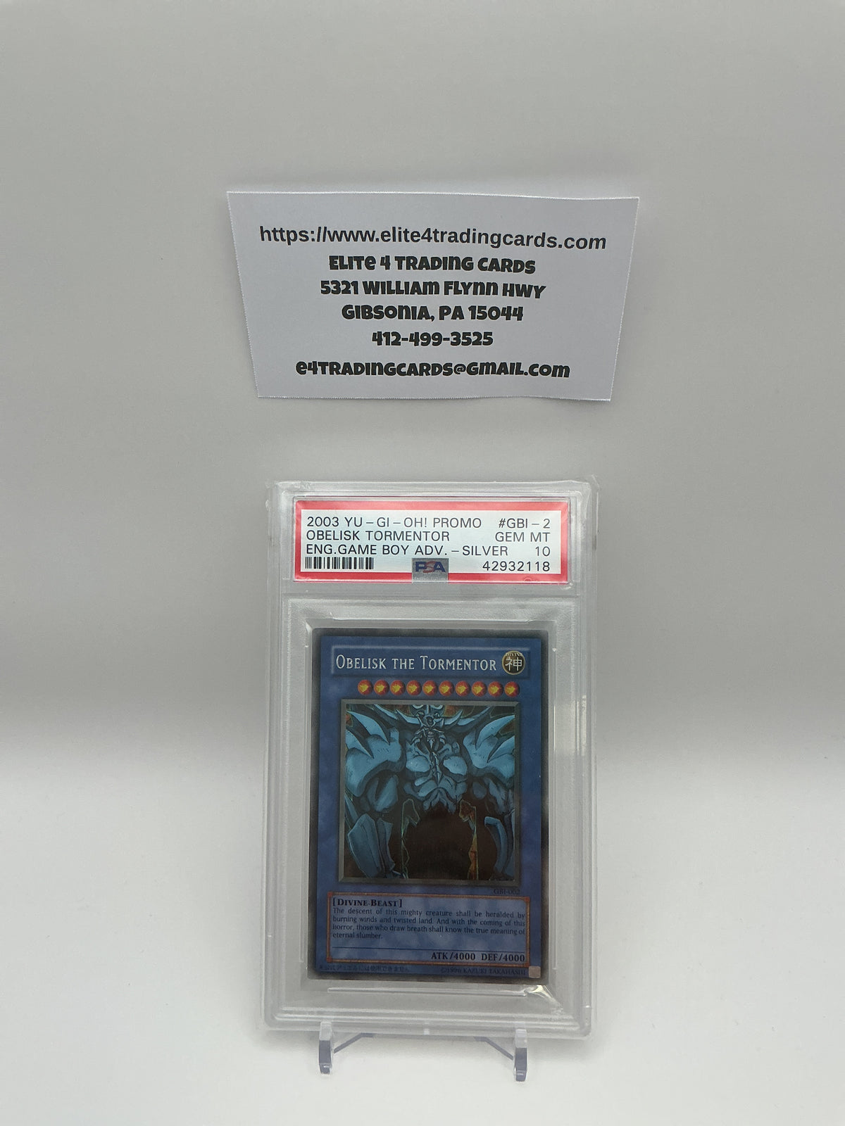 Obelisk the Tormentor [Secret Rare] GBI-002 YuGiOh Duel Monsters International (PSA 10)