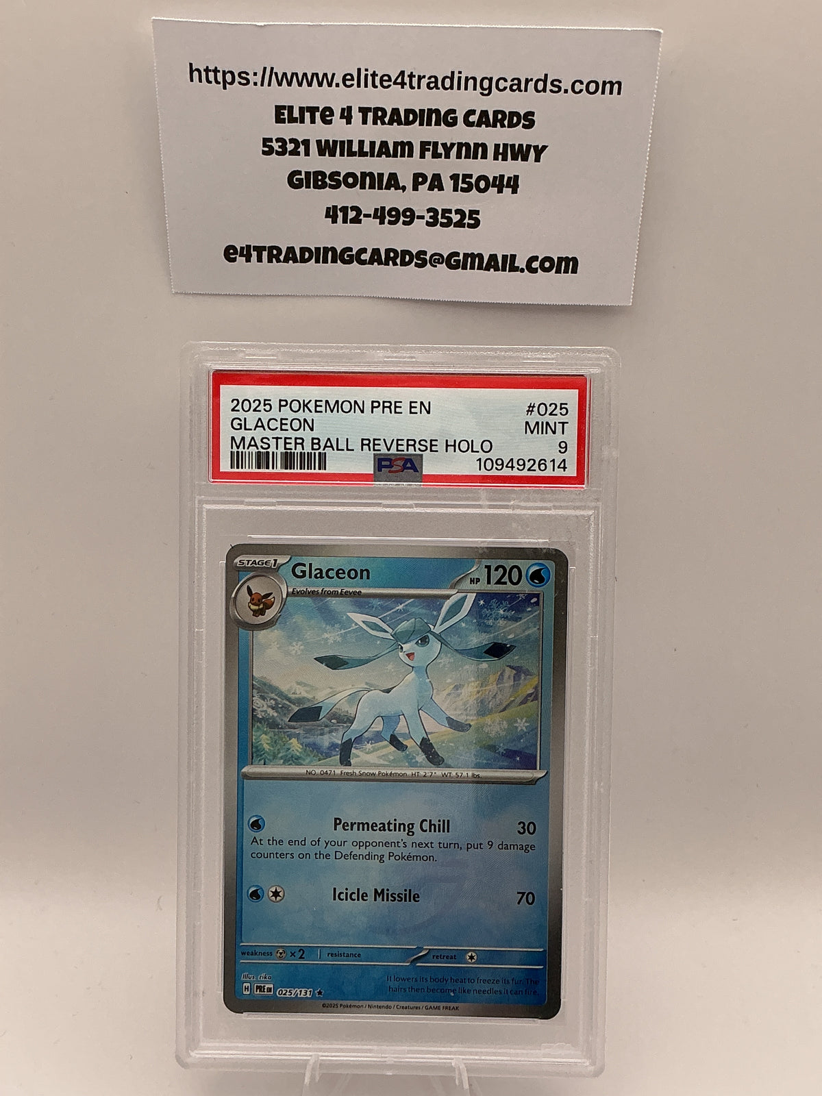 Glaceon [Master Ball] #25 Pokemon Prismatic Evolutions (PSA 9)