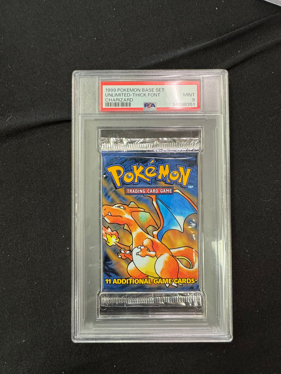 1999 WOTC Pokemon Base Set Unlimited Charizard Booster Pack - PSA 9 MINT.