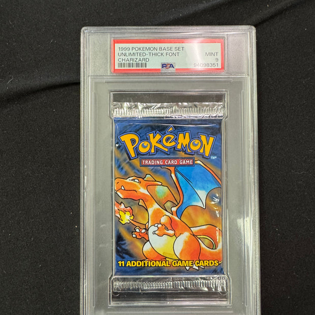 1999 WOTC Pokemon Base Set Unlimited Charizard Booster Pack - PSA 9 MINT.