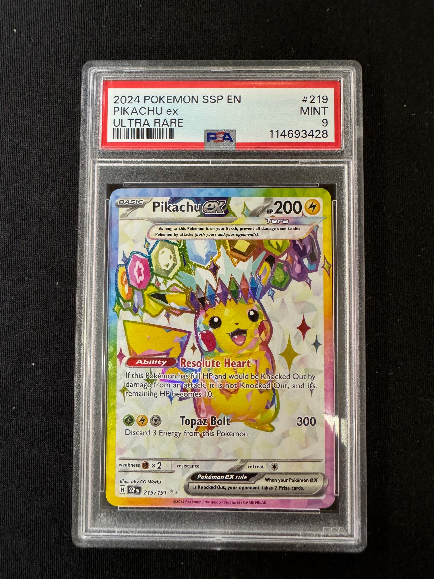 Pikachu ex #219 Pokemon Surging Sparks  PSA 9