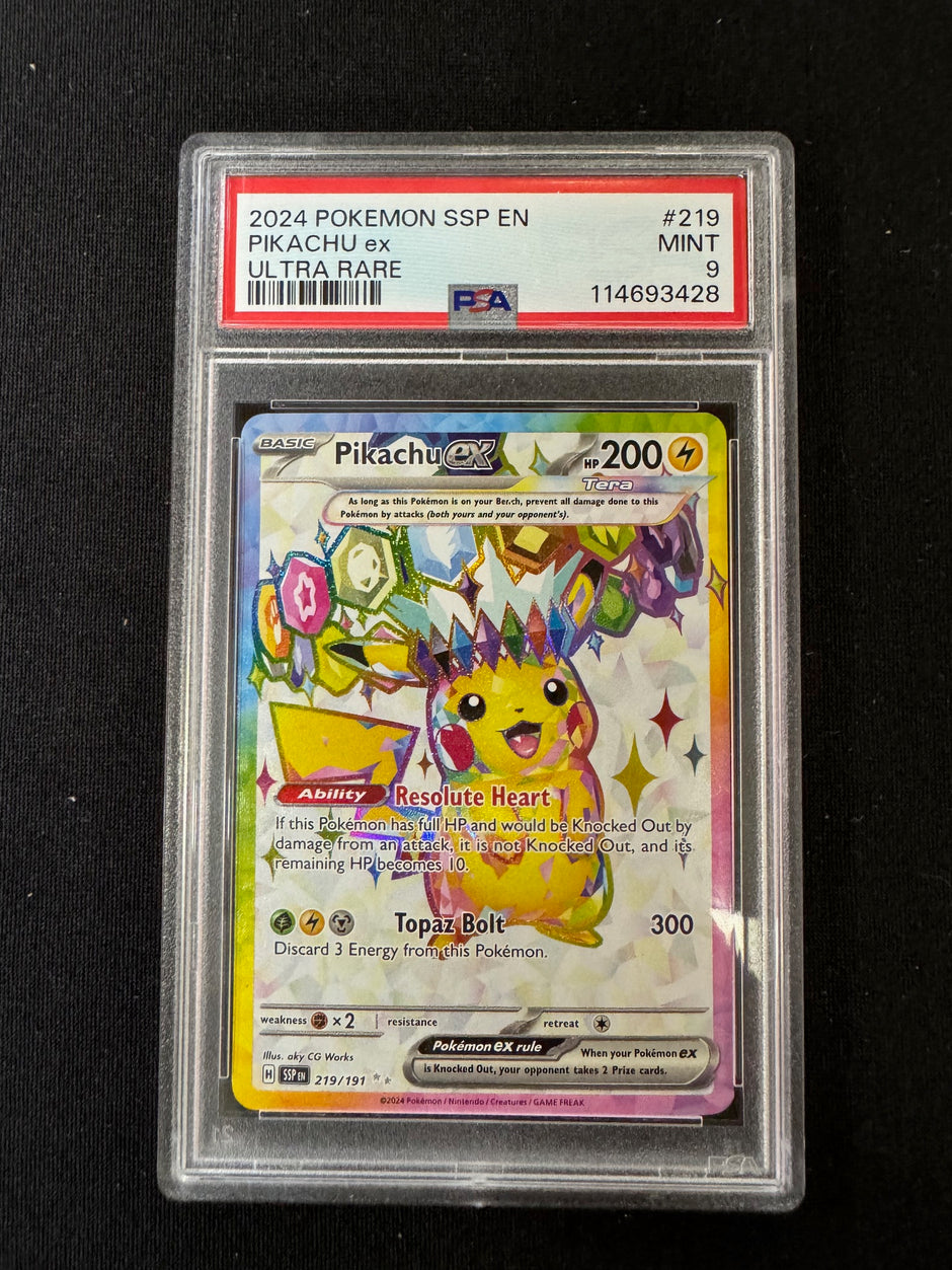 Pikachu ex #219 Pokemon Surging Sparks  PSA 9
