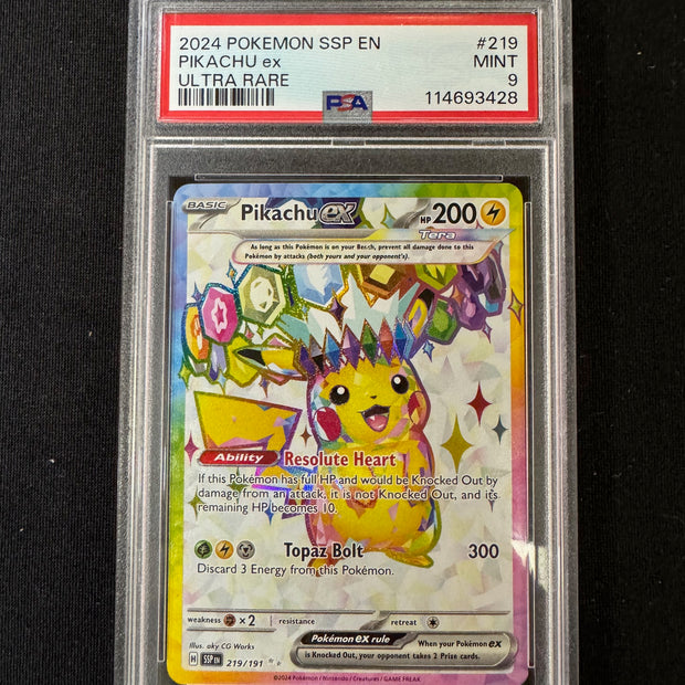 Pikachu ex #219 Pokemon Surging Sparks  PSA 9