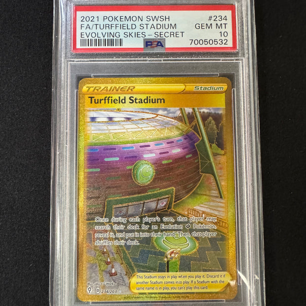 Turffield Stadium #234 Pokemon Evolving Skies PSA 10